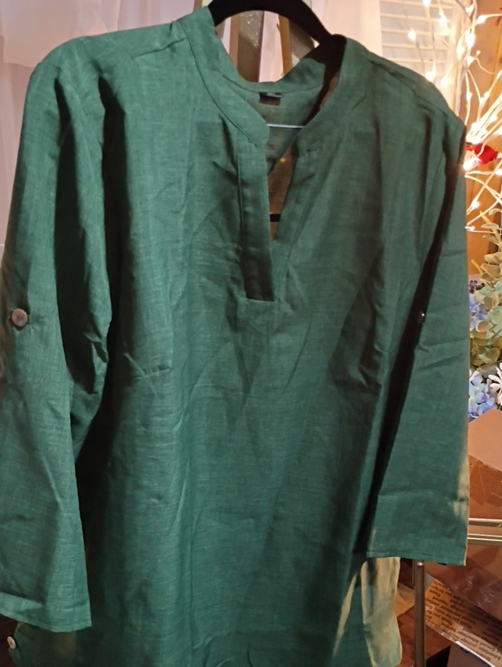 SHEIN Forest Green Lightweight Shirt With Pin Up Sleeves